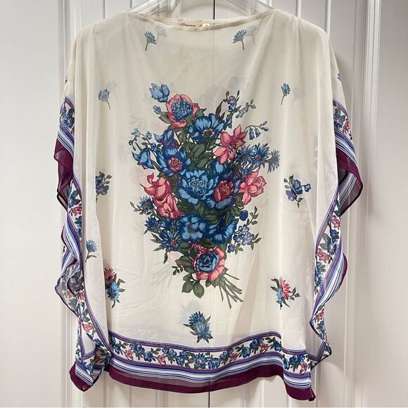 Vintage Silk Poncho Blouse / Kimono Tunic From Italy - Picture 3 of 10